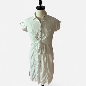 Maeve‎ anthropologie White Shirt Dress Tie Waist Button Down Short Sleeve Casual